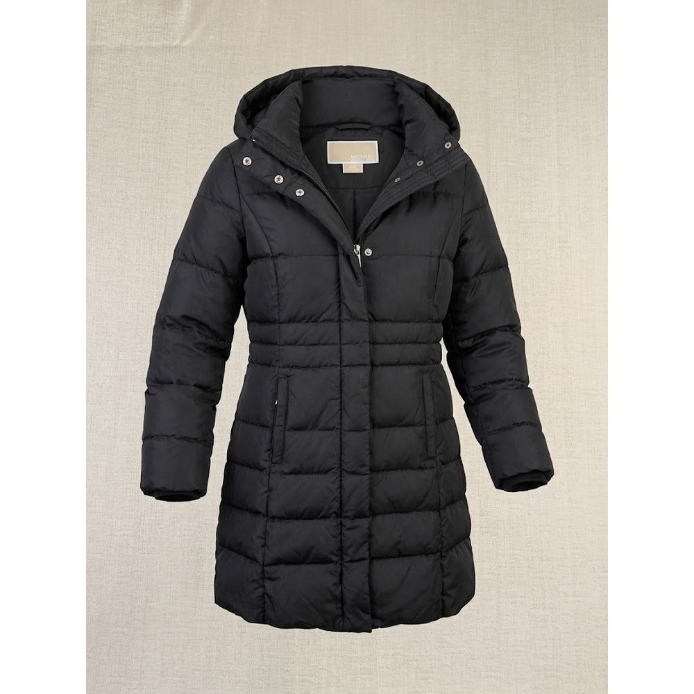 Michael Michael Kors Womens Black Hooded Quilted Down Puffer Coat Size M